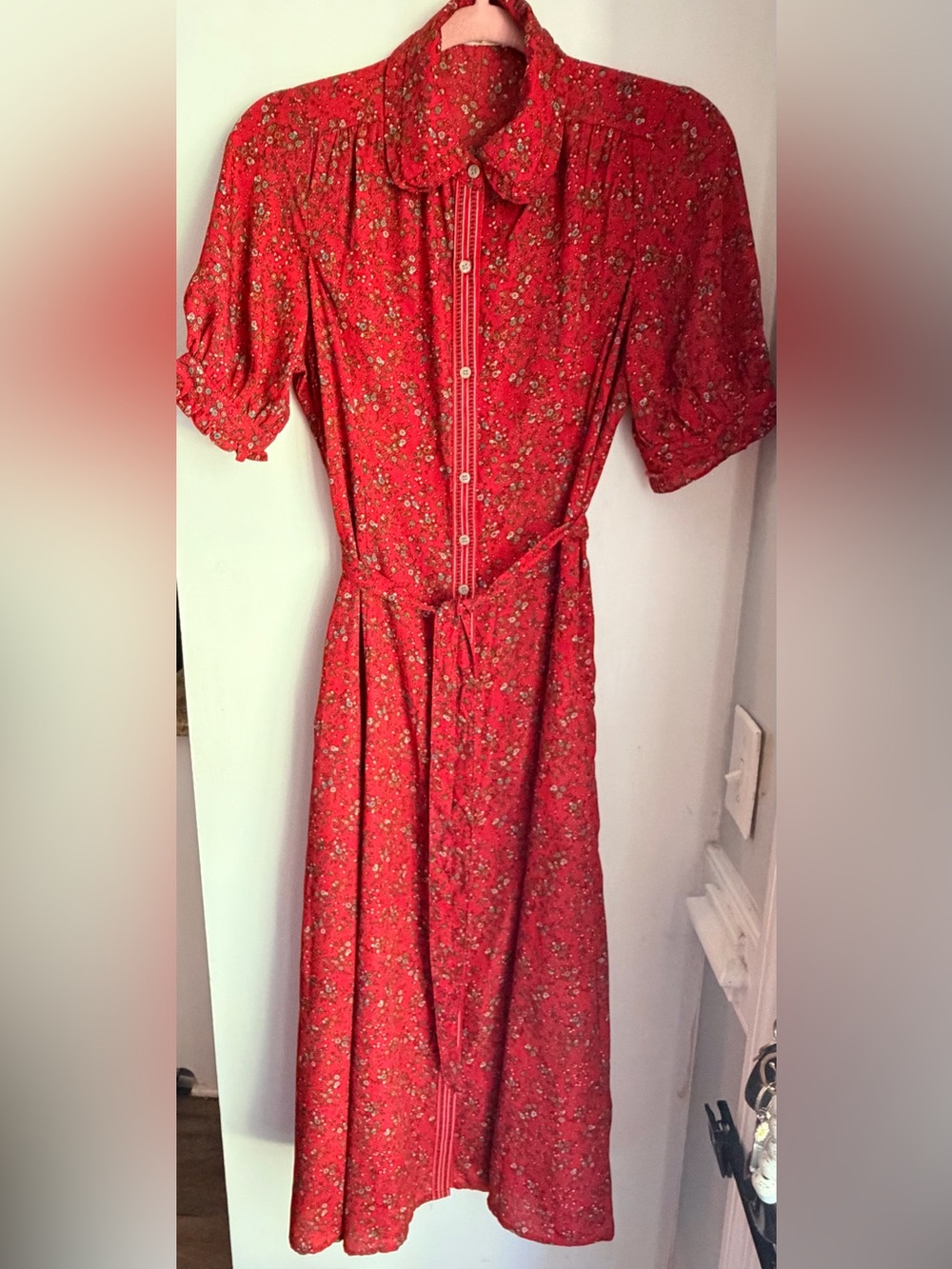 Max Studio Red Floral Button-Down Midi Dress with Tie Belt - Picture 2 of 5